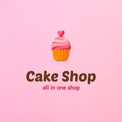Bakery Shop Ad with a Yummy Cupcake In Pink Heart Logos