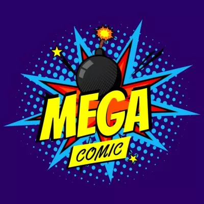 Comics Store Ad with Bomb Illustration Art Logos