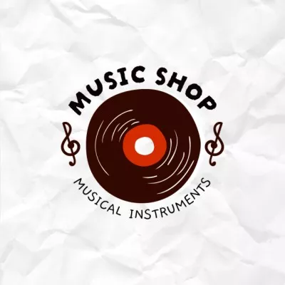 Music Shop Ad with Vintage Vinyl Music Logos