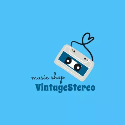 Music Shop Ad with Vintage Cassette Band Logo Maker