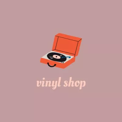 Music Shop Ad with Vintage Vinyl Music Logos
