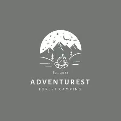 Emblem with Campfire and Mountains Travel Logos