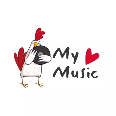 Music Shop Ad with Rooster and Vinyl Music Logos