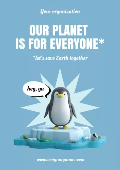 Earth Care Awareness with Penguin on Ice Floe Climate Change Posters