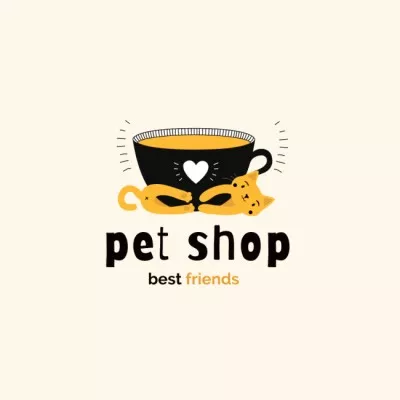 Pet Shop Ad with Cute Cat Сat Logos
