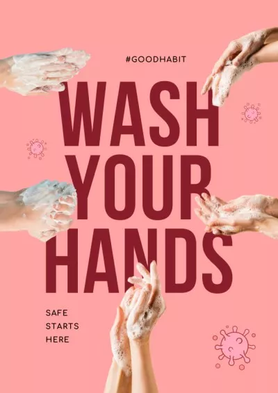 Hands in soap surrounding big text Hand Washing Posters