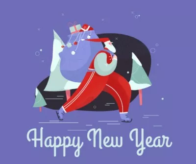 Happy New Year Greetings With Santa Claus Skating