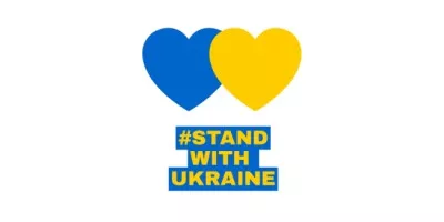 Hearts in Ukrainian Flag Colors and Phrase Stand with Ukraine Blog Headers