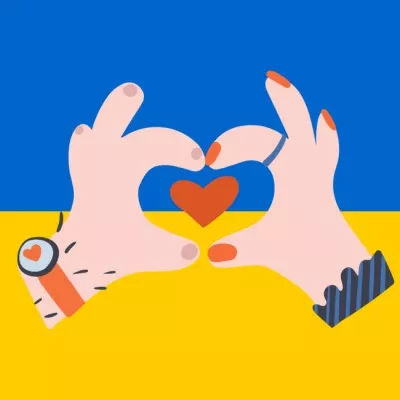 Hands holding Heart on Ukrainian Flag Heart Logos
