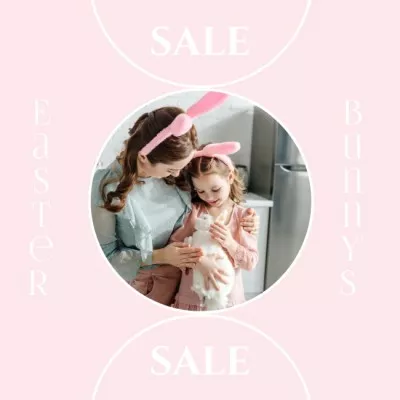 Easter Sale Offer With Happy Family And Bunny