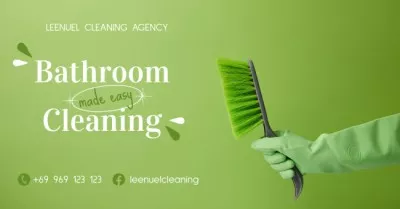 Cleaning Service Ad with Green Glove and Brush