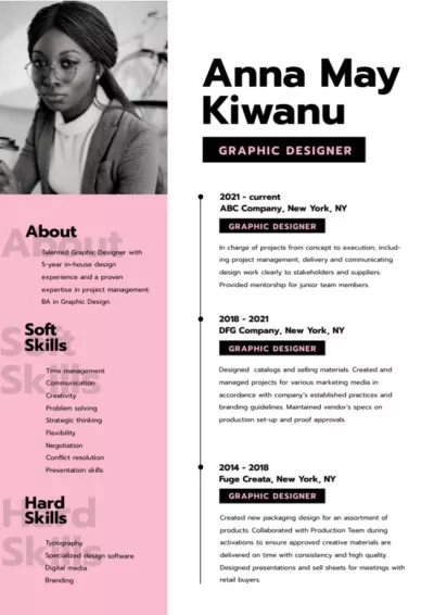 Resume For Graphic Designer With African American Woman Modern Resume Creator
