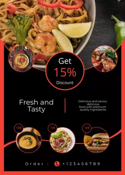 Restaurant Offer Tasty Food and Seafood Restaurant Flyers