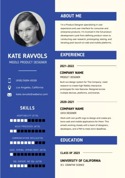 Product Designer Skills and Experience Modern Resume Creator