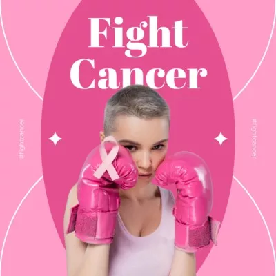 Cancer Fight Motivational Photo with Girl in Boxing Gloves Instagram Posts