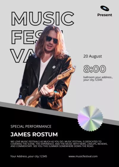 Music Festival Announcement with Rock Musician Music Band Flyers