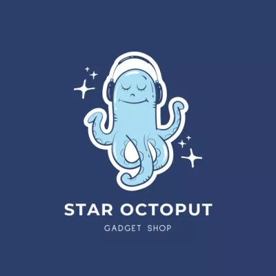Gadget Shop Ad with Octopus in Headphones Music Logos