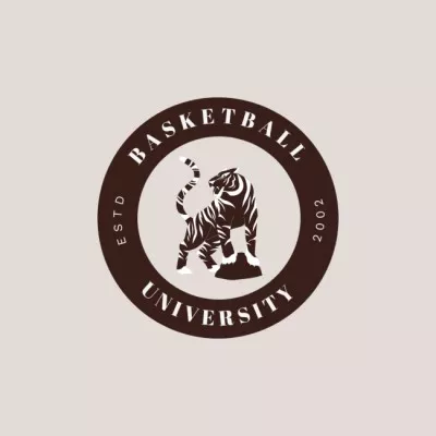 Basketball University Emblem with Tiger Сat Logos