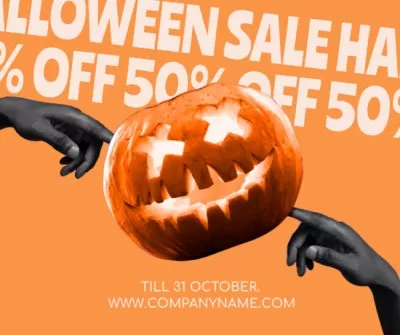 Halloween  Sale Announcement with Creepy Pumpkin