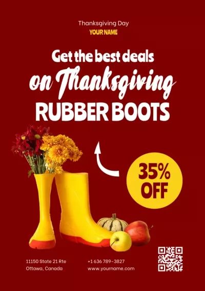 Thanksgiving Rubber Boots Discount Offer Posters
