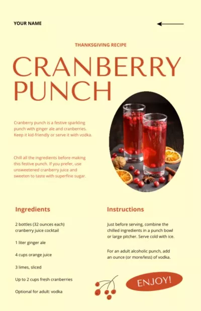 Thanksgiving Cranberry Punch Cooking Steps Recipe Cards