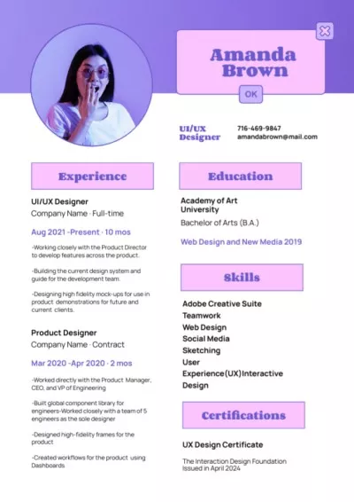 Web Designer's Skills and Experience Modern Resume Creator