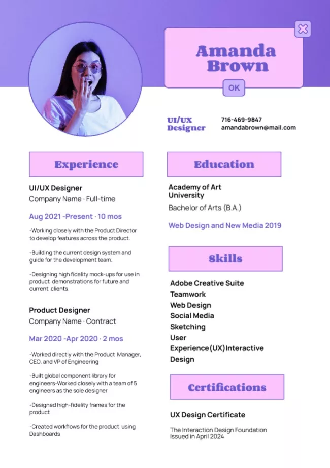 Web Designer's Skills and Experience