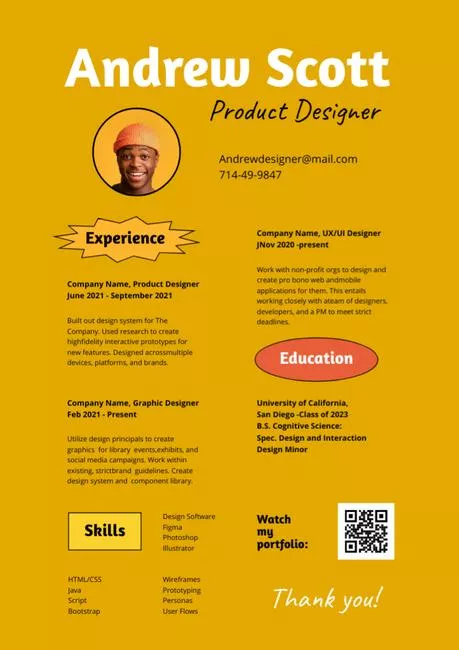 Product Designer's Skills and Experience Resume Builder