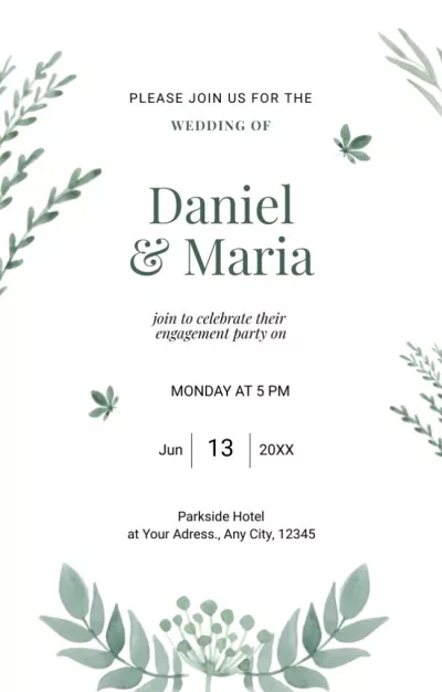 Wedding Ceremony With Leaves Celebration Announcement Engagement Invitations