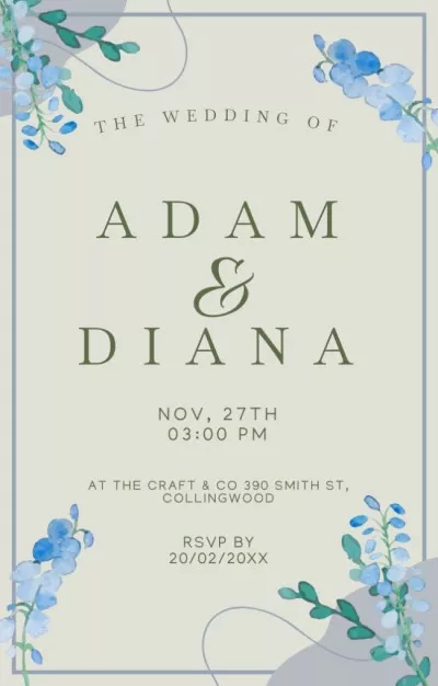 Wedding Celebration Announcement Blue and Green Floral Wedding Invitations