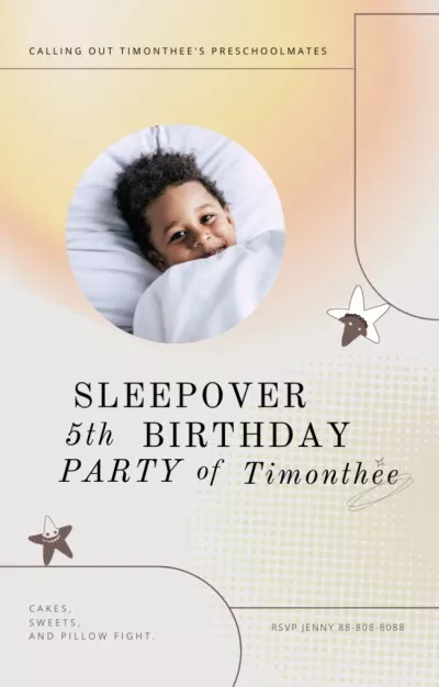 Sleepover Birthday Party Announcement For Pre-schoolmates Birthday Invitations