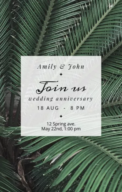 Wedding Anniversary With Tropical Leaves Wedding Invitations