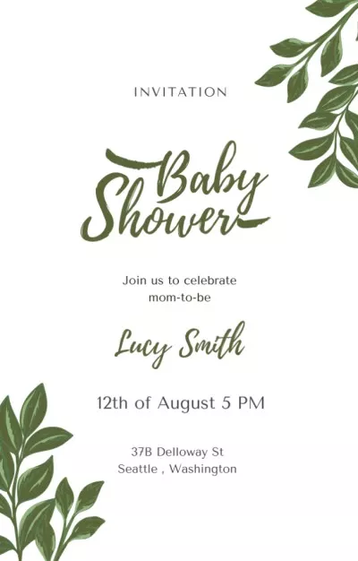 Baby Shower Announcement With Green Leaves Baby Shower Invitations