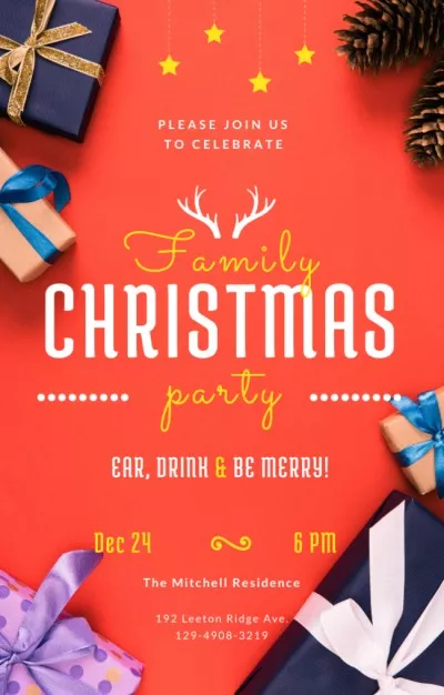 Christmas Party Invitation Gifts with Bows in Red