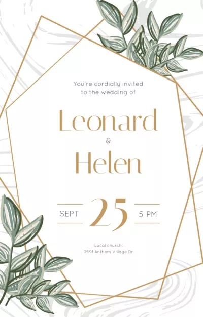 Wedding Ceremony Event With Illustrated Leaves Wedding Invitations