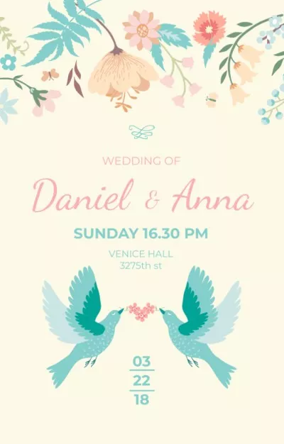 Wedding Announcement With Loving Birds Wedding Invitations