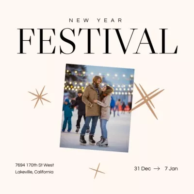 New Year Festival Announcement with Couple on Rink