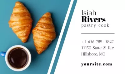 Pastry Cook Services Offer with Croissants and Coffee Business Cards