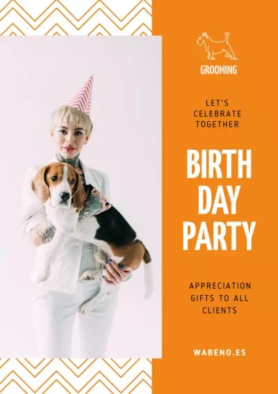 Birthday Party Announcement with Couple and Dog Birthday Posters
