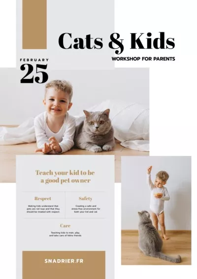 Workshop Announcement with Child Playing with Cat Funny Posters