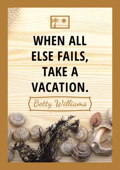 Travel inspiration with Shells on wooden background Quote Posters