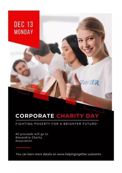 Corporate Charity Day Announcement with Team of Volunteers Volunteers Posters
