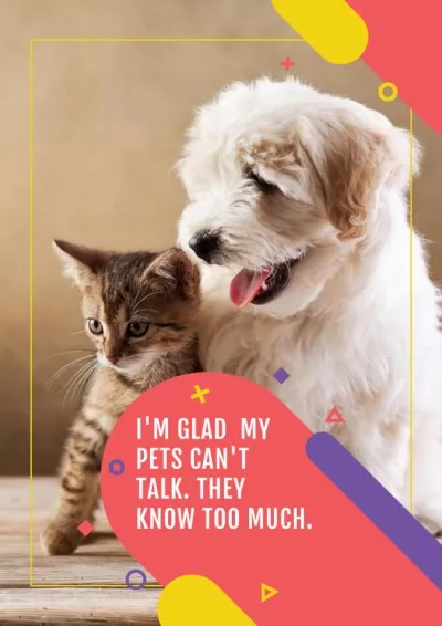 Pets clinic ad with Cute Dog and Cat Funny Posters