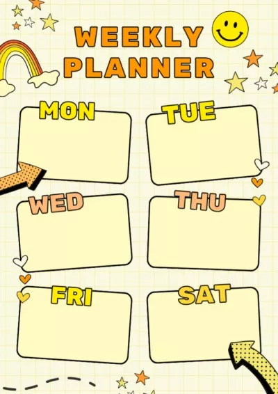 Week Notes with Cute Cartoon Drawings Schedule Planner