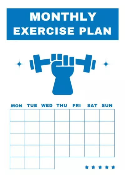 Monthly Exercise Plan with Illustration of Hand with Dumbbell Workout Schedule Maker