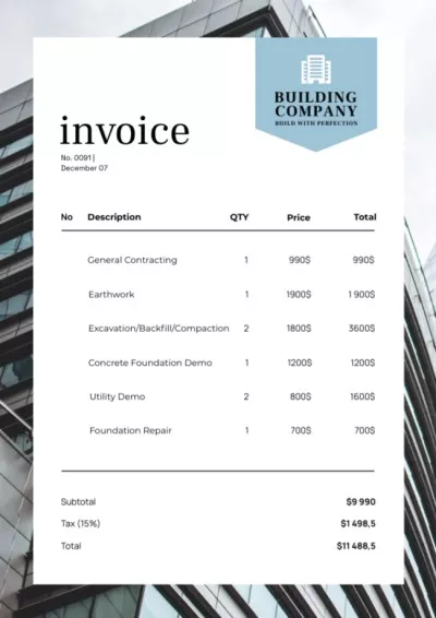 Construction Service Invoice with Modern Building Invoices