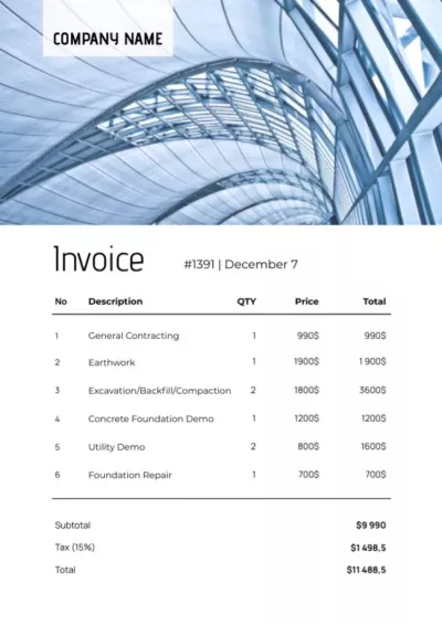Construction Service Invoice with Futuristic Building Invoices
