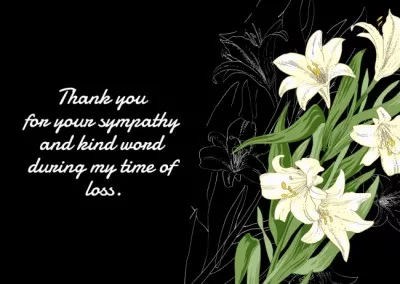Sympathy Thank You Message with White Lilies Funeral Cards
