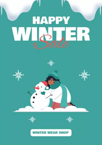 Seasonal Holiday Sale with Girl making snowman