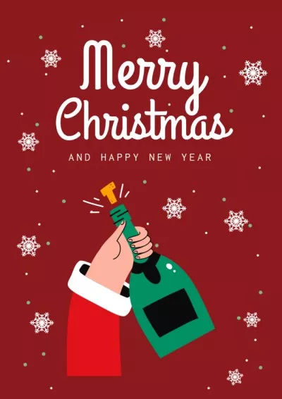 Christmas and Happy New Year Greetings with Bottle of Champagne